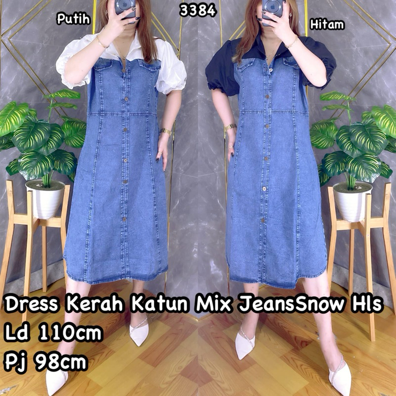 3384 DRESS JEANS KOMBI KATUN POLOS LD110 WANITA|DRESS LD110|MIDI DRESS