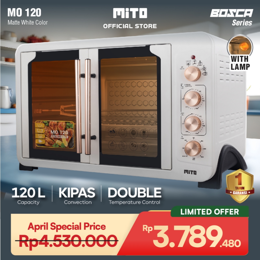 MITO Oven Listrik Bosca Series MO120 double door 120L | Pemanggang makanan kapasitas besar -  White
