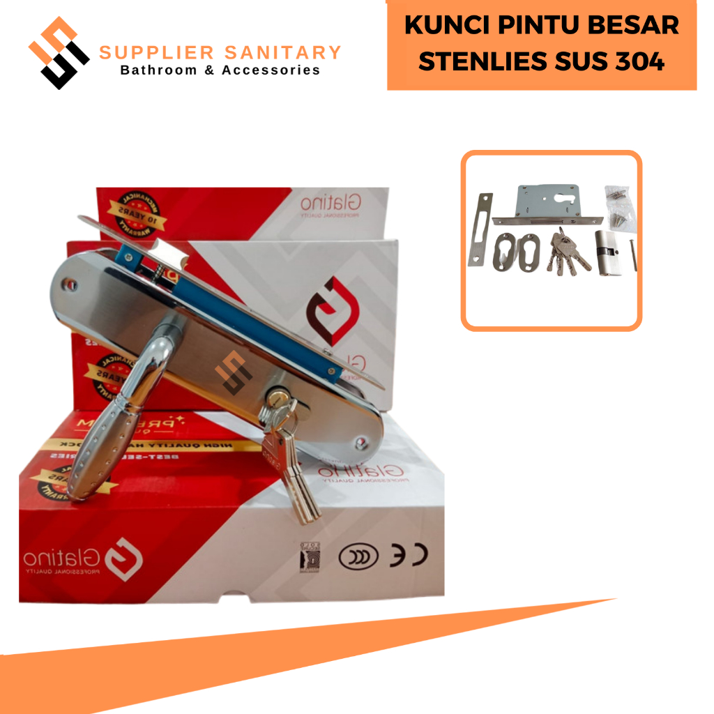 KUNCI PINTU STENLIES SUS 304 PREMIUM GLATINO KOMPLIT SET STENLIES