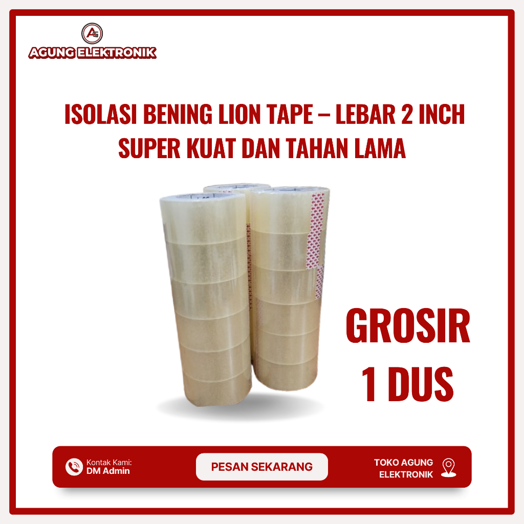 

Isolasi Bening 2 Inch Lion Tape | Harga Ecer & Grosir | Lem Kuat Packing Kardus | GROSIR 1 DUS
