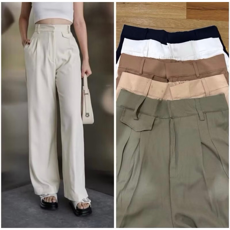oro pants krem cream putih white loose pants trouser wanita celana anti kusut kulot