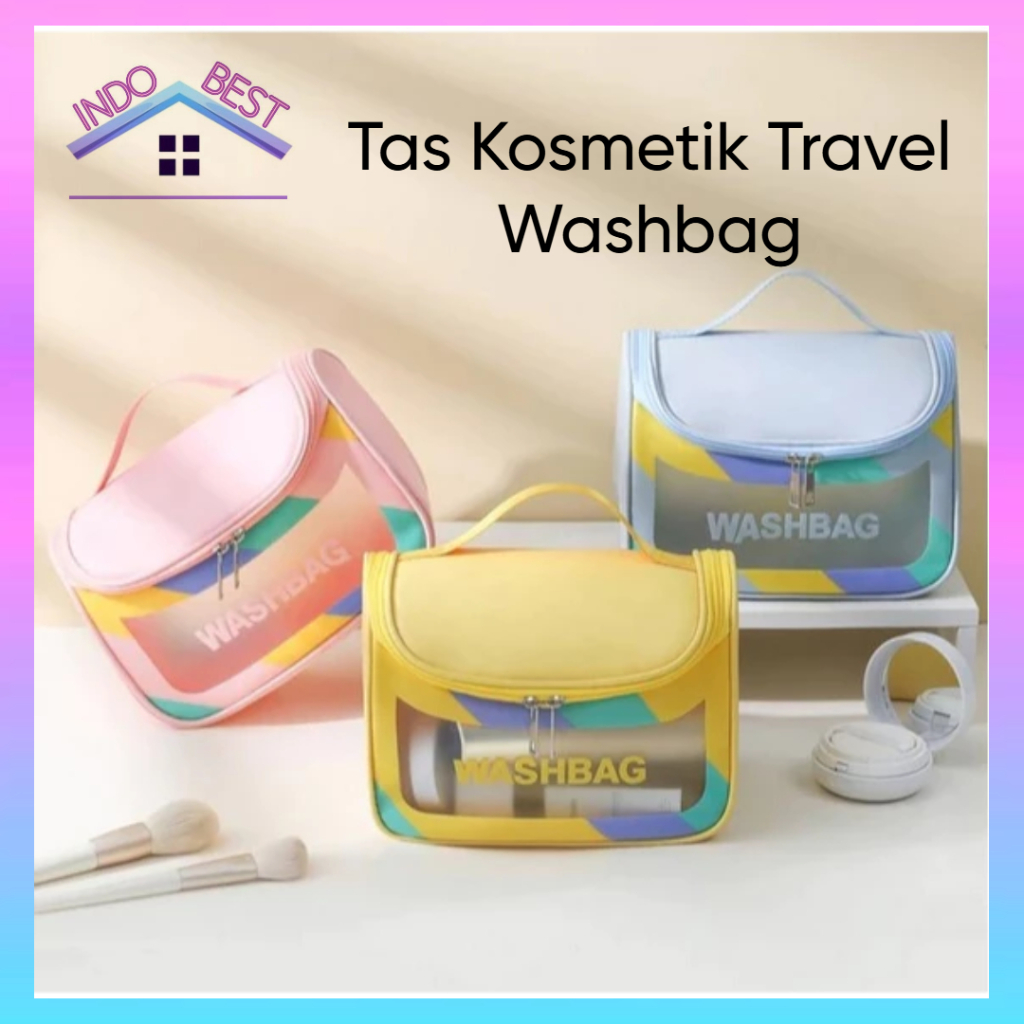 IB Tas Kosmetik Travel Washbag Tas Make up Pouch Alat Mandi Waterproof Rainbow Transparan