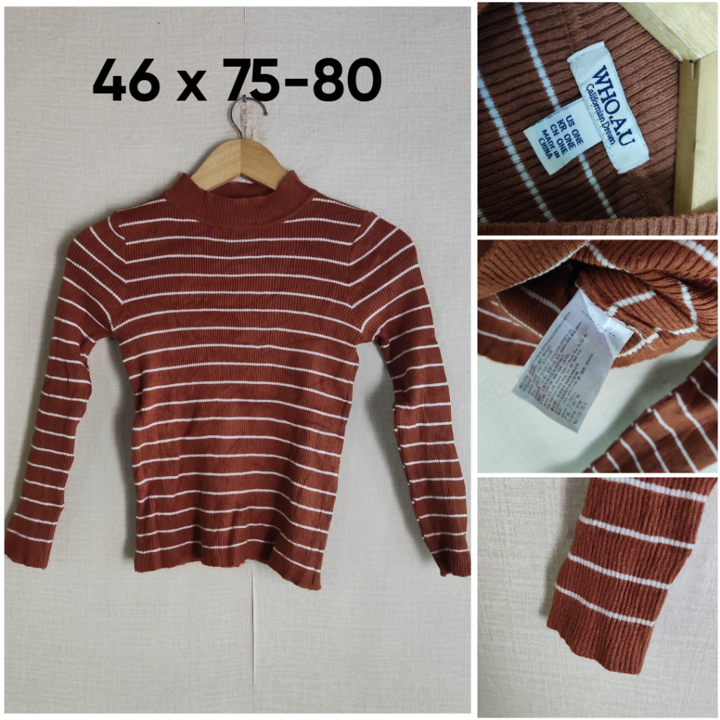 Sweater Lidi WHO AU Coklat Salur Putih Size S Wanita Inner Knit ZX205