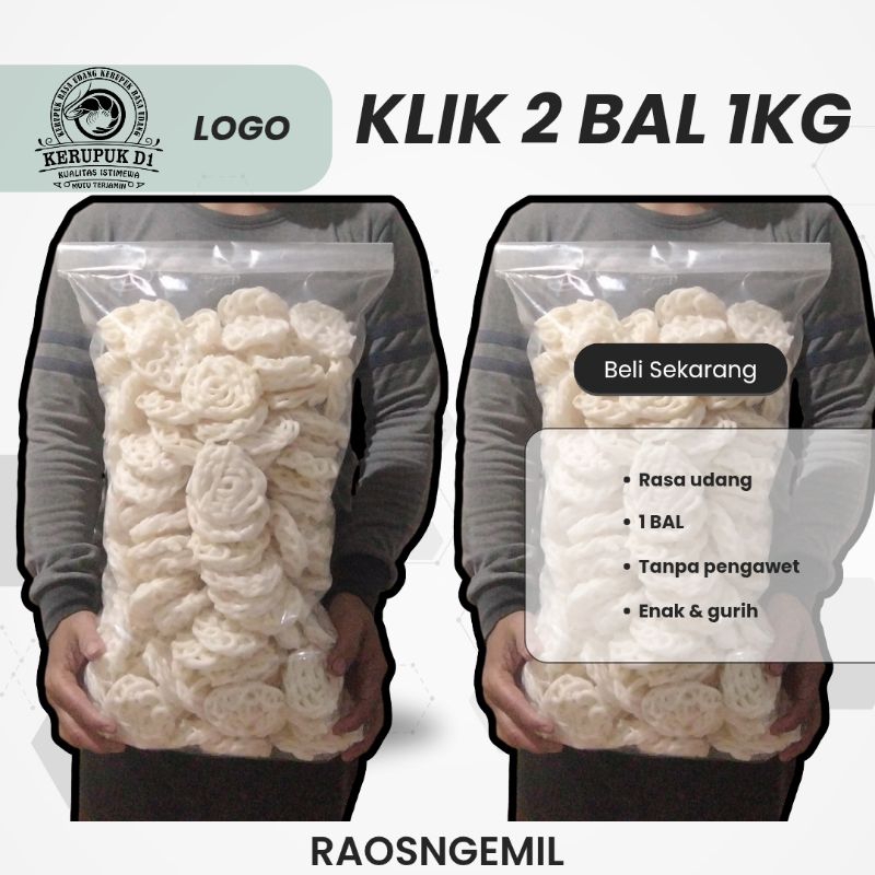 

KERUPUK 1 BAL RASA UDANG MAWAR PUTIH MATANG GURIH KEMASAN 500g