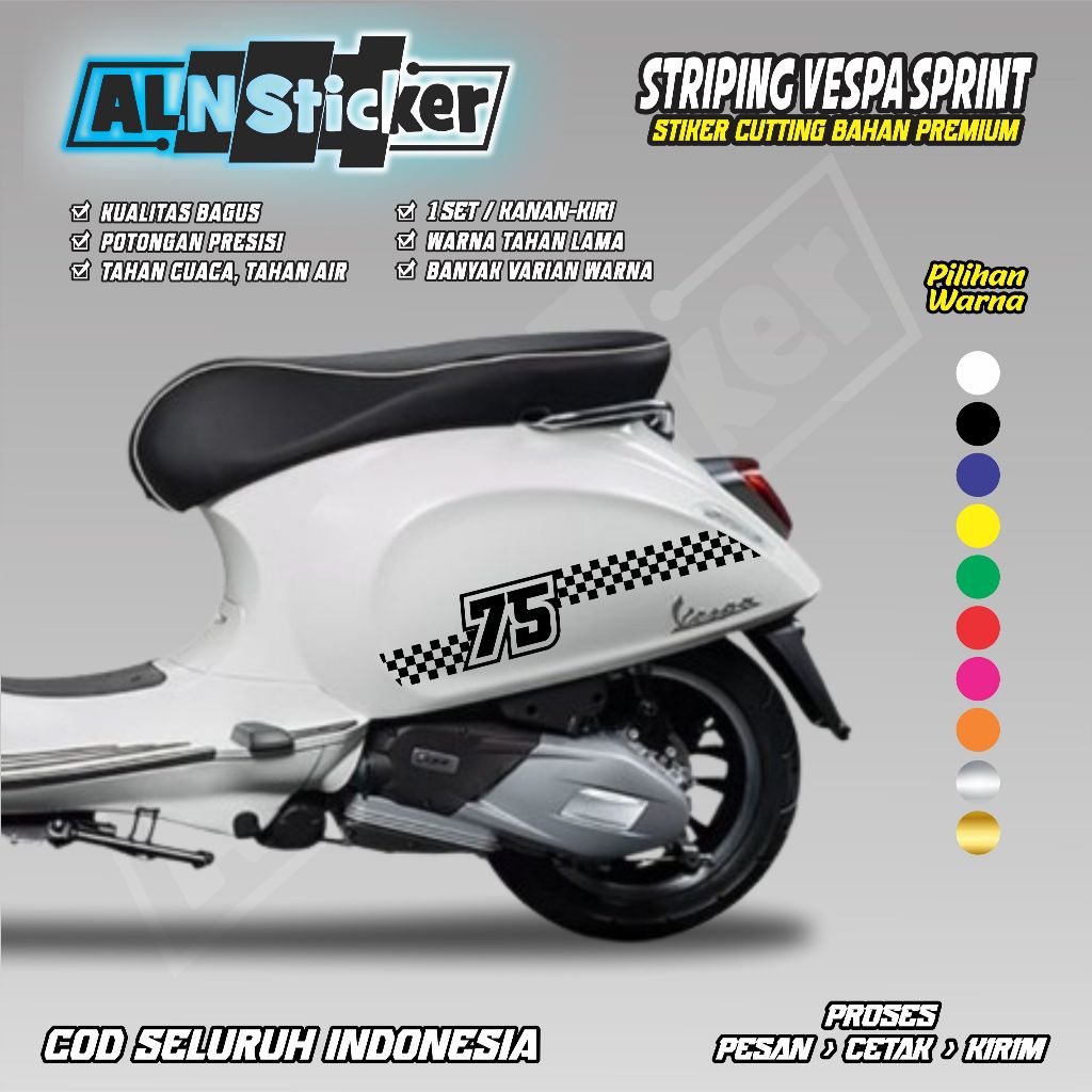stiker cutting cusrom angka motif kotak untuk motor vespa / srtiping custom angka untuk motor vespa 