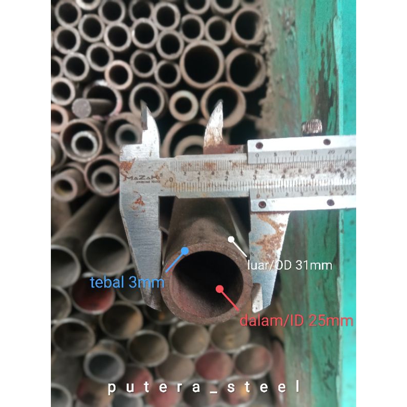 pipa besi seamles luar/OD 31mm dalam/ID 25mm tebal 3mm ukuran 60-100cm