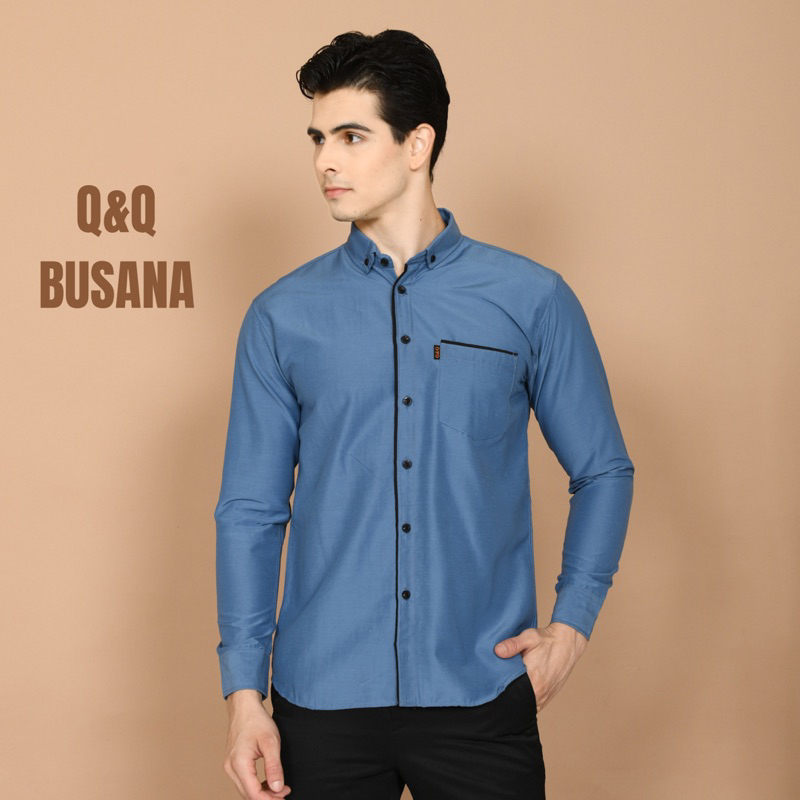 kemeja pria lengan panjang slim fit polos garis list Motif baju hem Slim fit pria distro original