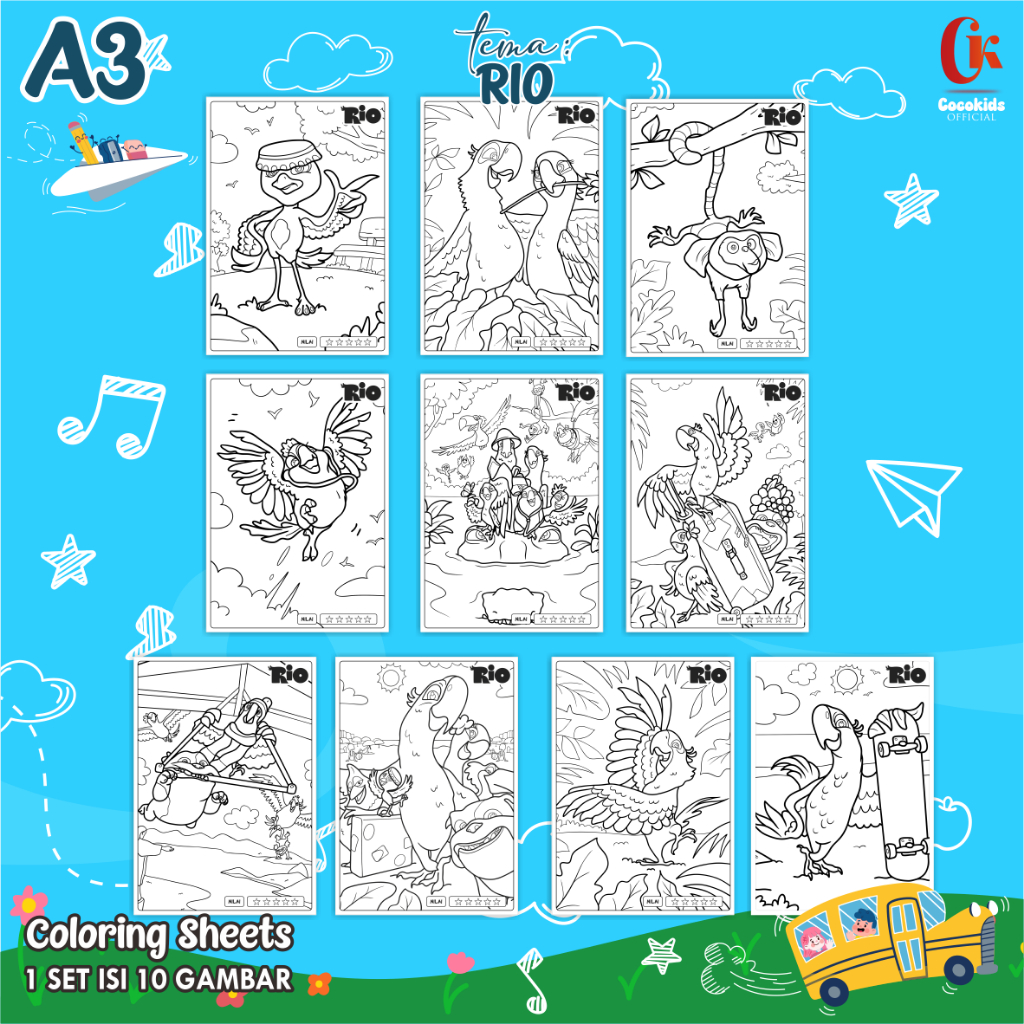 

(RIO 01) KERTAS MEWARNAI ANAK A3 - COLORING SHEETS SERIES 1 - LEMBAR MEWARNAI ANAK PAUD/TK/SD