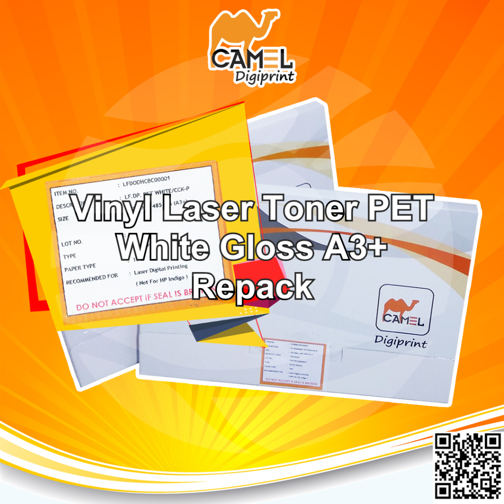 

Camel Digiprint Sticker Vinyl Transparan Clear White Gloss White Matte PP PET Digital Print Laser Toner A3+ Stiker Plastik Anti Air Tidak Mudah Sobek - Repack 25