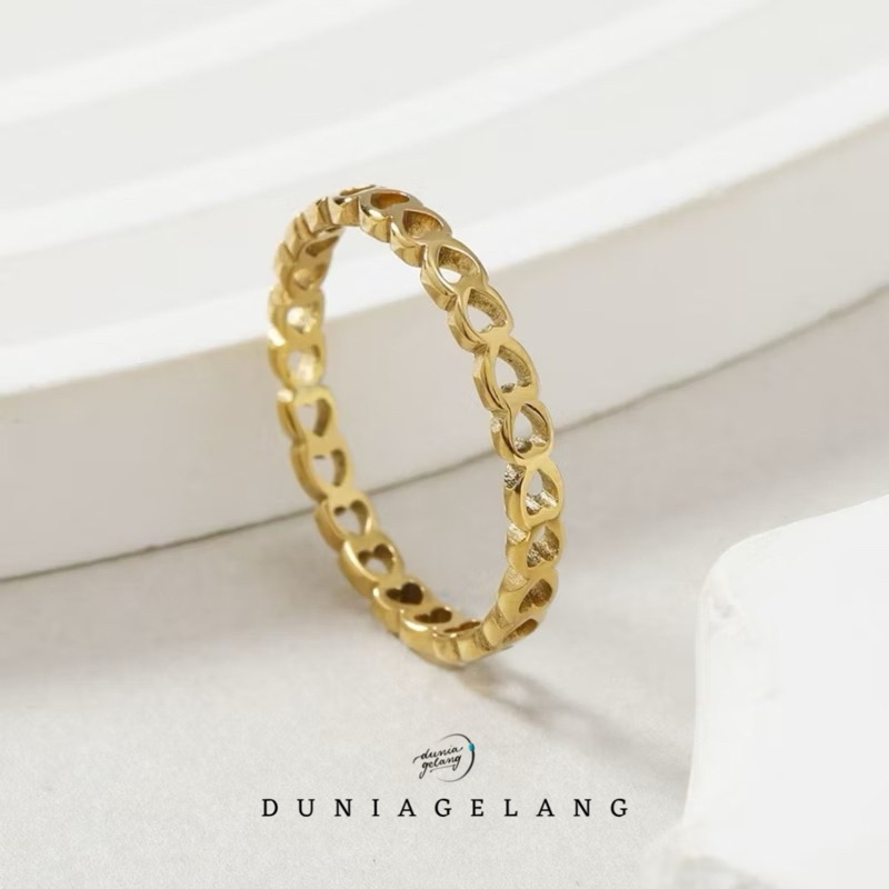 Cincin Simple Minimalis Titanium Full Hati Love Gold Silver Anti Luntur Anti Karat / Cincin Pria Wan