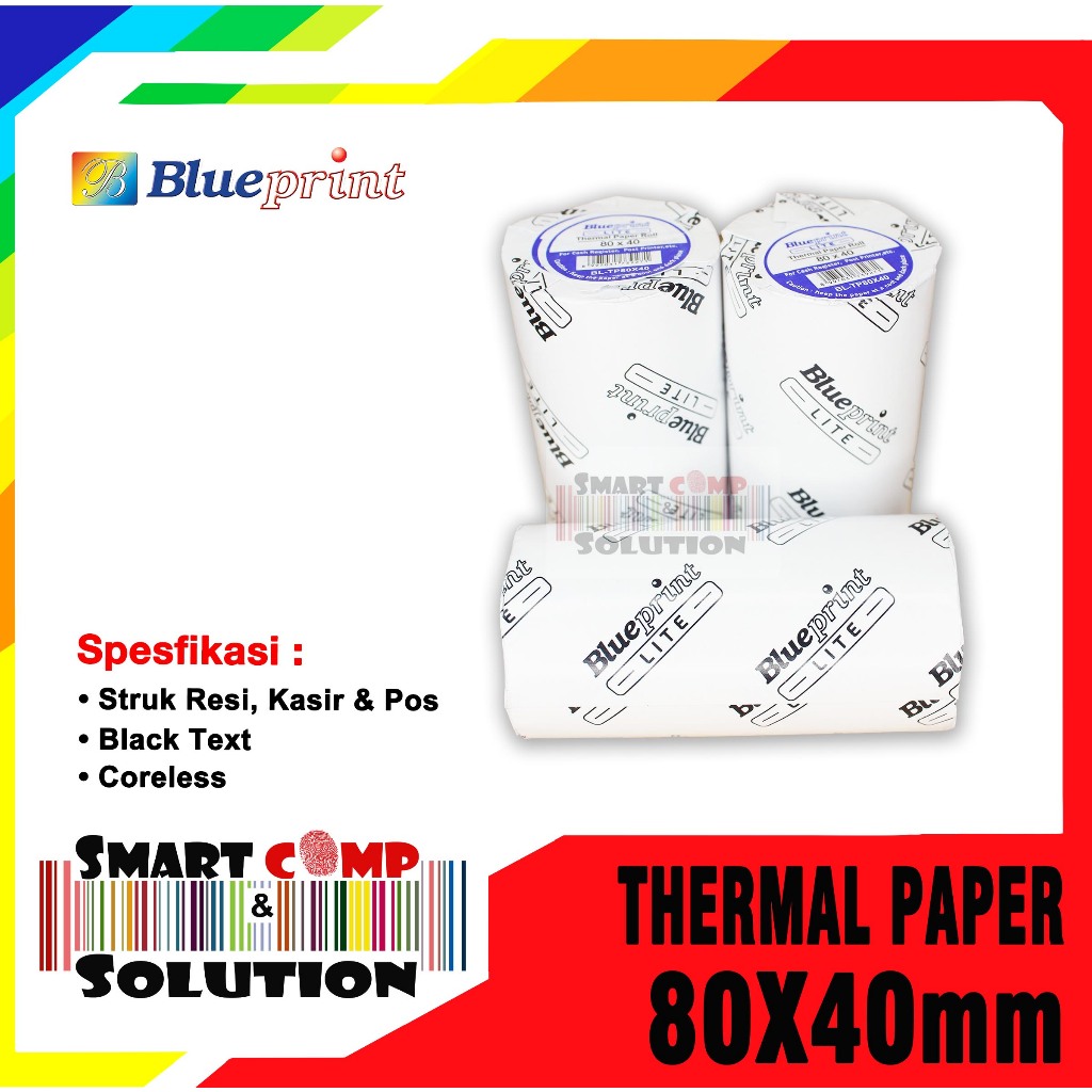 

Kertas Thermal Blueprint 80x40 mm / 80 x 40 mm / 80x40mm Paper Nota Struk kasir