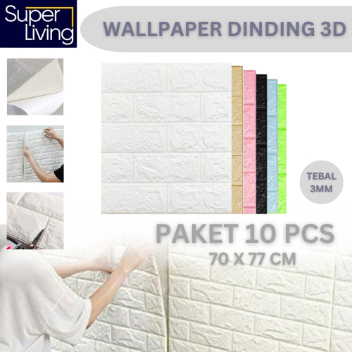 PAKET 10 PCS Wallpaper Bata Brick Foam 3D Wall Sticker TEBAL 3 MM 70 x 77 cm