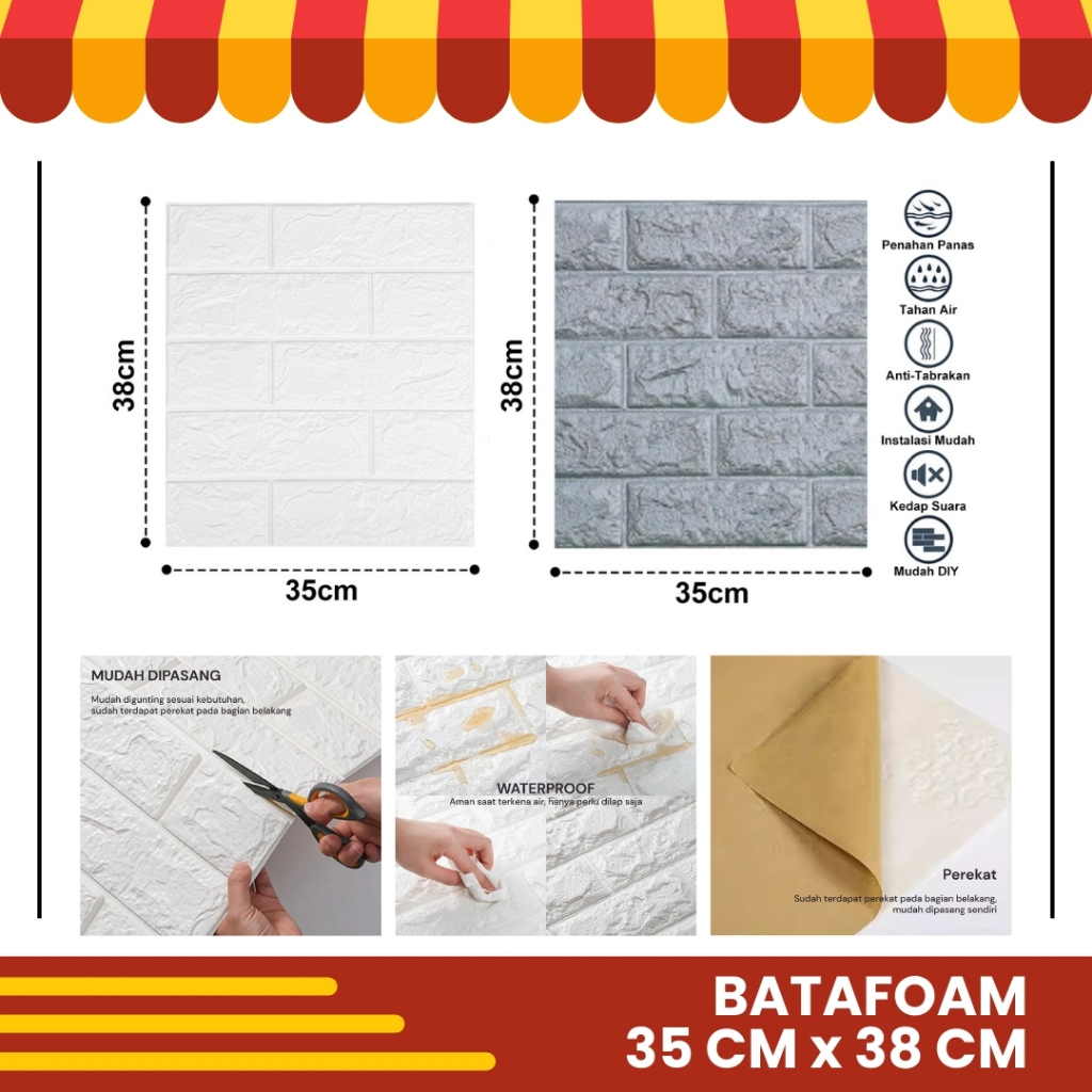 Wallfoam Wallpaper Foam Dinding Sticker Rumah Model Bata Coklat Abu Brickfoam Dengan Perekat Diri