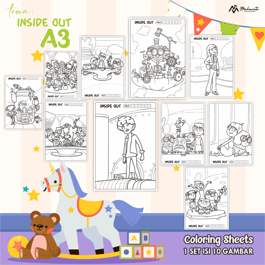 

[INSIDE OUT] KERTAS MEWARNAI UNTUK ANAK - KERTAS BER GAMBAR READY STOCK A3 - COLORING SHEETS