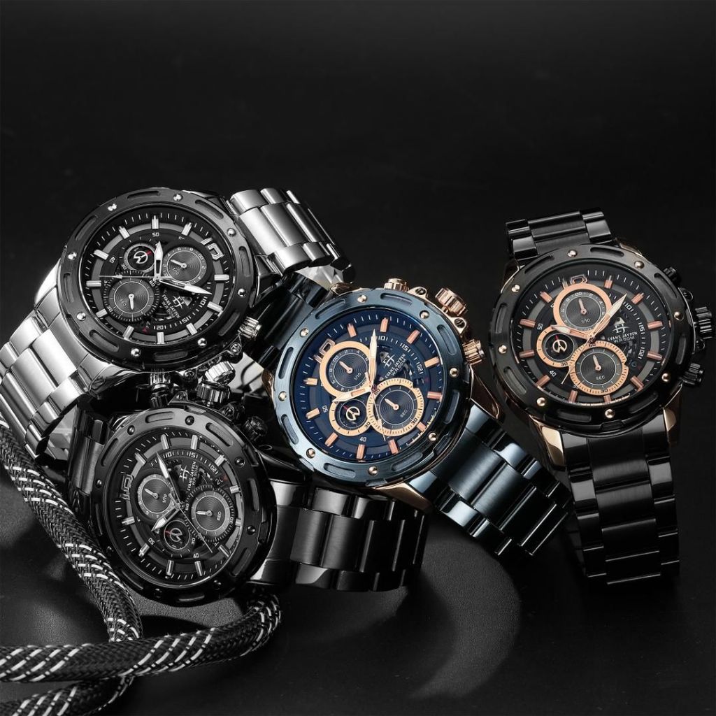 Evans Jayden Jam Tangan Pria EJ 9494 Rantai Stainless Steel Chronograph Kaca Sapphire Water Resistan