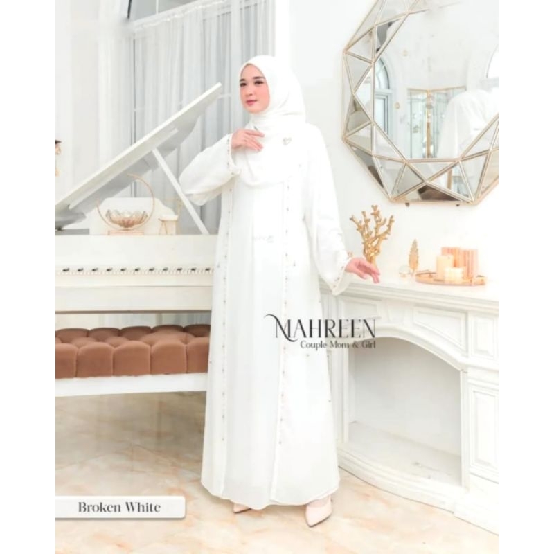 Gamis Abaya 2 Layer Busui Putih Payet Mutiara Terbaru Fashion Muslim Perempuam Dewasa Muslimah