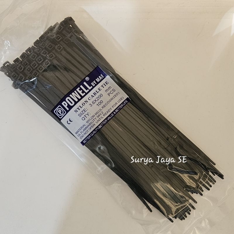 Kabel Ties Pengikat Kabel 20 cm 3,6X200 mm Warna Hitam Powell