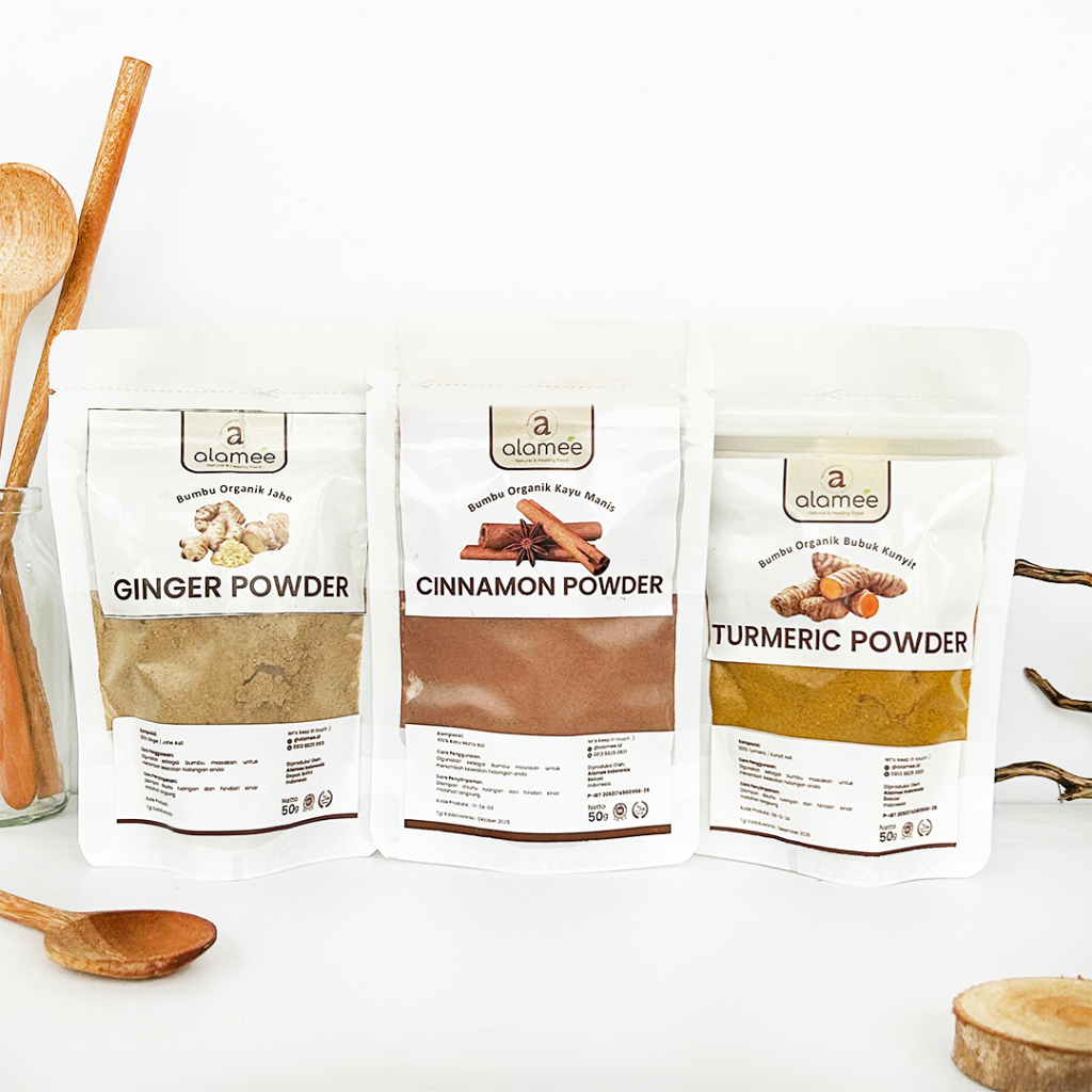 

ALAMEE Bumbu Dapur Bubuk 50gr Lada Hitam Kunyit Jahe Bawang Merah Bombay Cabe Chili Flakes