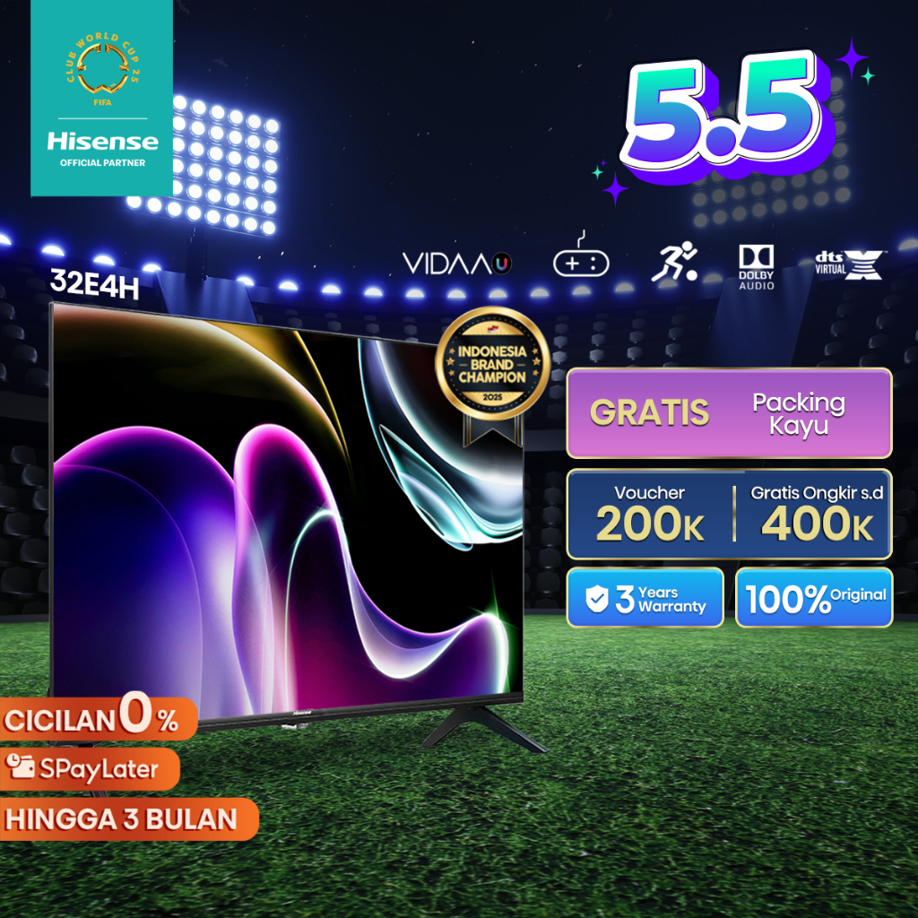 (PACKING KAYU) Hisense 32"  HD Vidaa Smart TV-Bezelless Design-Dolby Audio- Youtube/Netflix/Prime vi