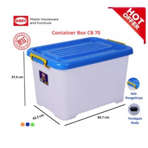 Kontainer Box  CB70 Tutup Klip + Roda Plastik Awet Kuat Tebal Premium Shinpo Food Storage Container 