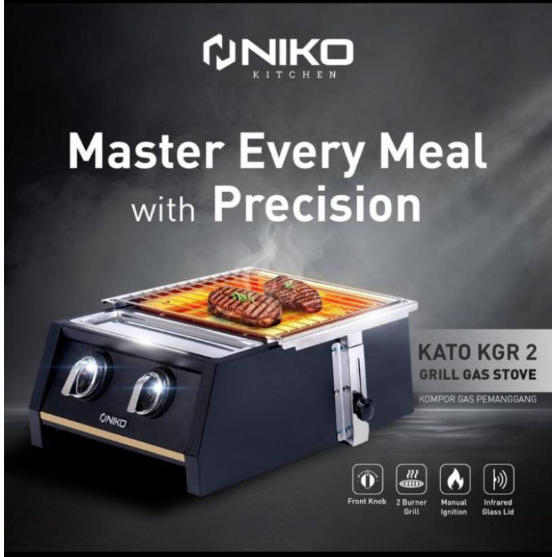 NIKO KGR2 Kompor Pemanggang Sosis 2 Tungku, Kompor Grill BBQ Panggangan Sosis