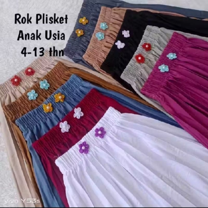 ROK PLISKET PARIASI BUNGA ANAK PEREMPUAN 4-14 TAHUN / ROK PLISKET VARIASI BUNGA / ROK PLISKET PANJAN