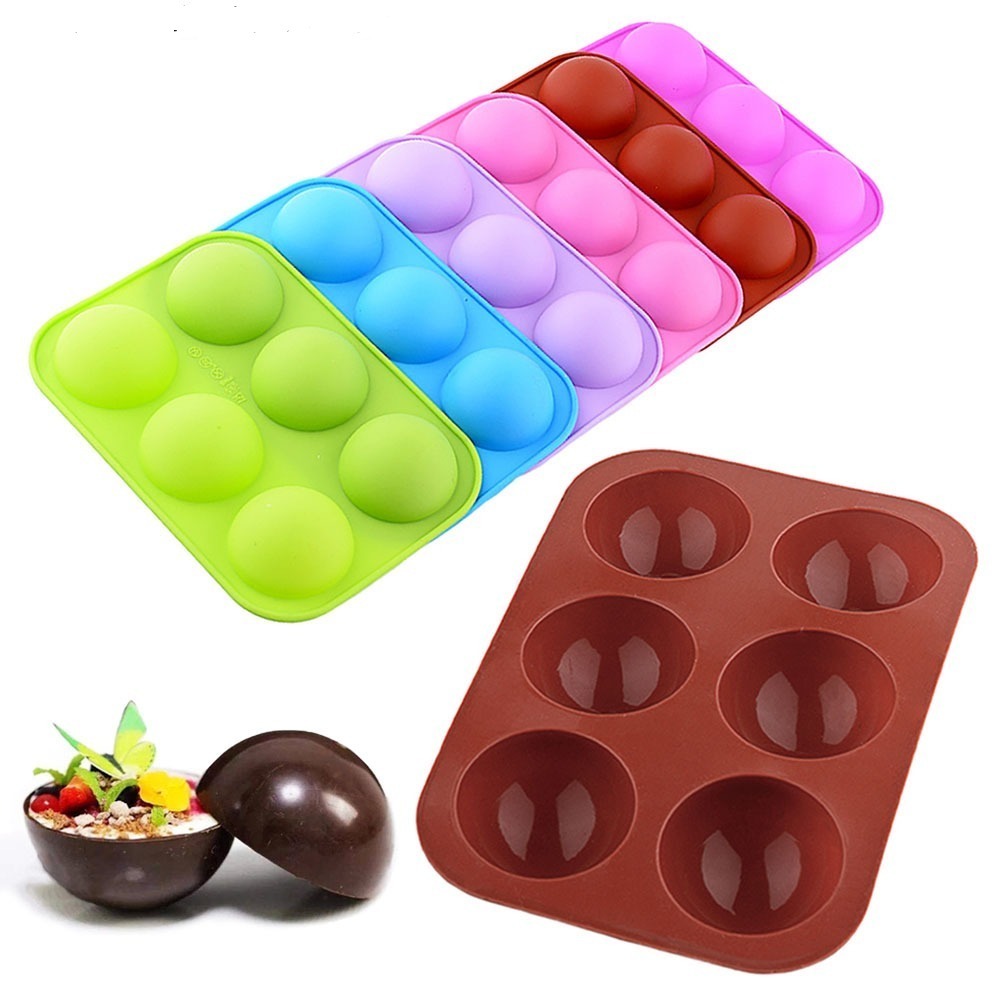 Cetakan Silikon 6 Lubang Bentuk Setengah Lingkaran / Cokelat Kue Silicone Bulat Setengah Lingkaran I