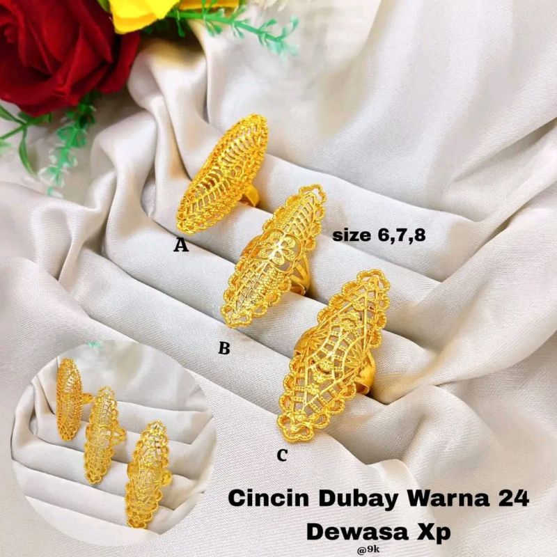 Cincin Dubai berlapis emas 24k Untuk Wanita Anti karat & tidak luntur