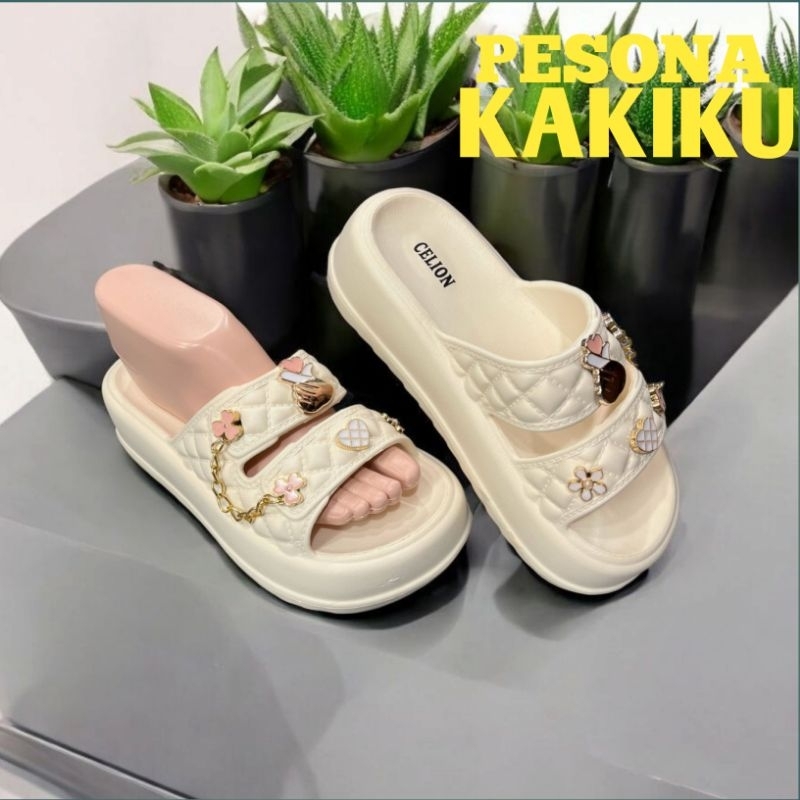 Sandal Wanita Ban 2 Gemoy Jibitz Love Rantai Kekinian 1101-4