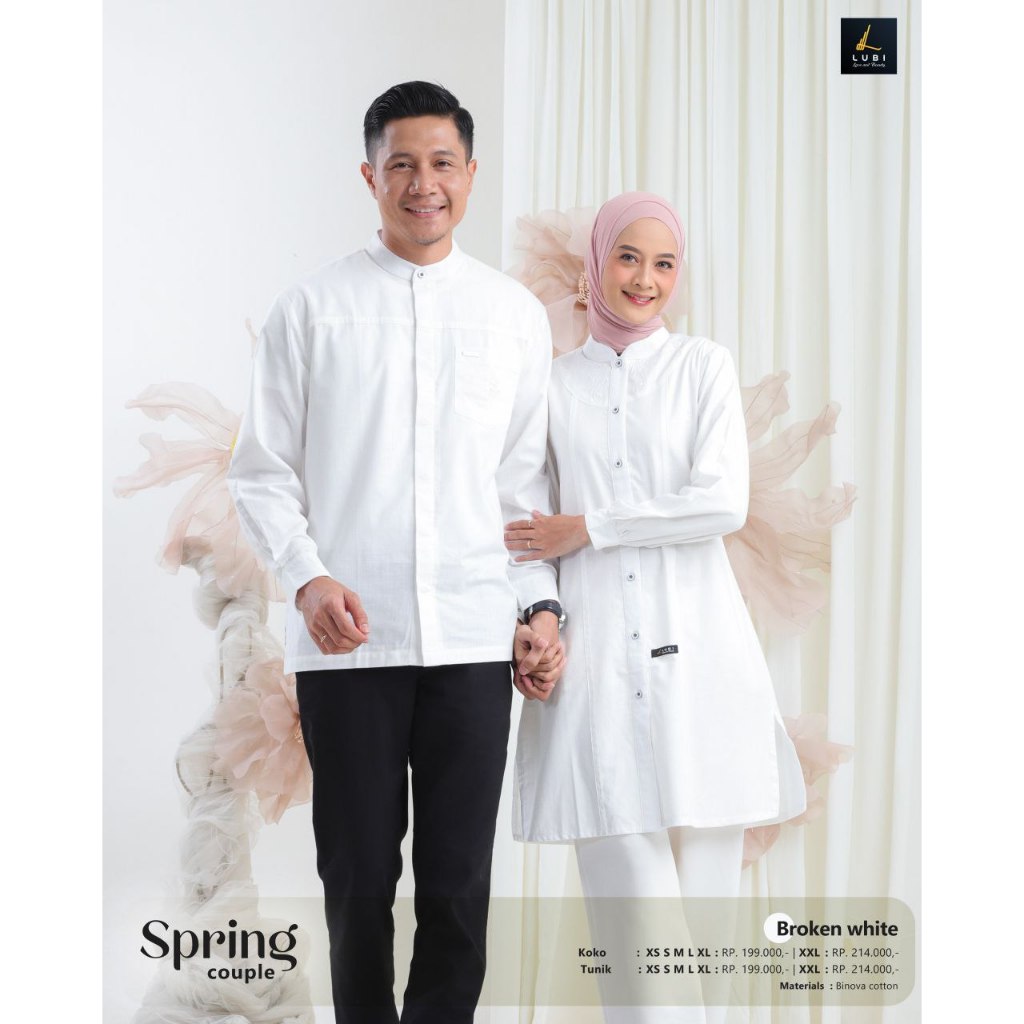 LUBI SPRING COUPLE TUNIK DAN KOKO PUTIH PURE WHITE DAN BROKEN WHITE TERBARU 2025