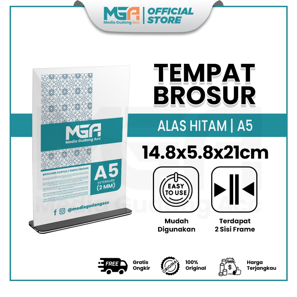 

Tempat Brosur A5 Potrait 2 Sisi Akrilik 1.5mm List Alas Kaki Hitam - Tent Holder / Tent Card Stand Display - Desk
