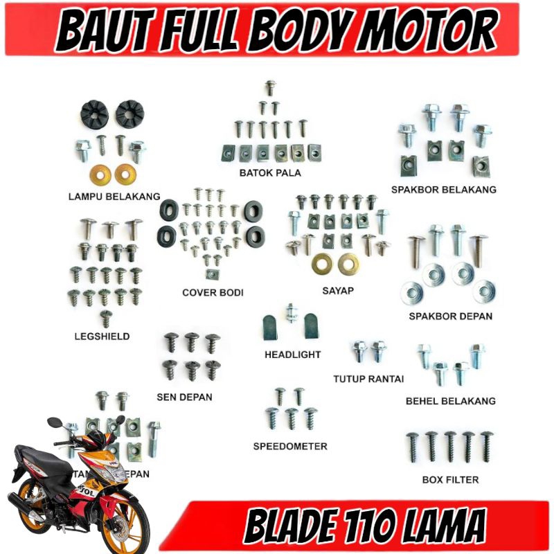 Baut body blade 110 lama Full set / Baut body honda blade 110 lama