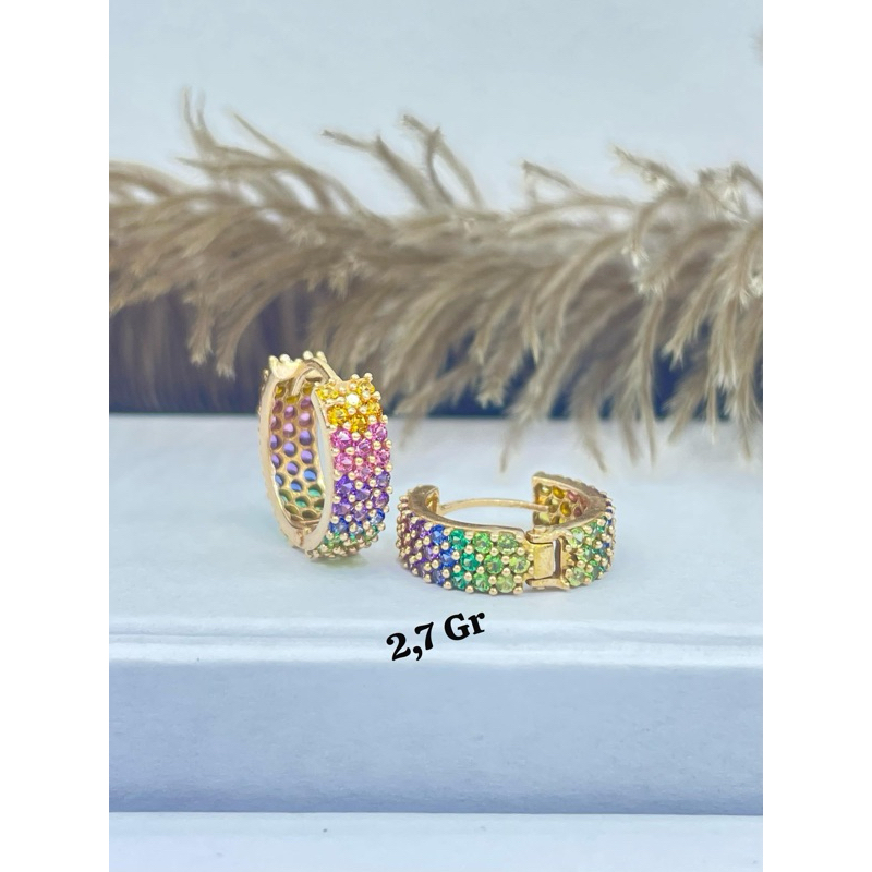 anting batu warna warni emas kadar 750%/17,18,22k