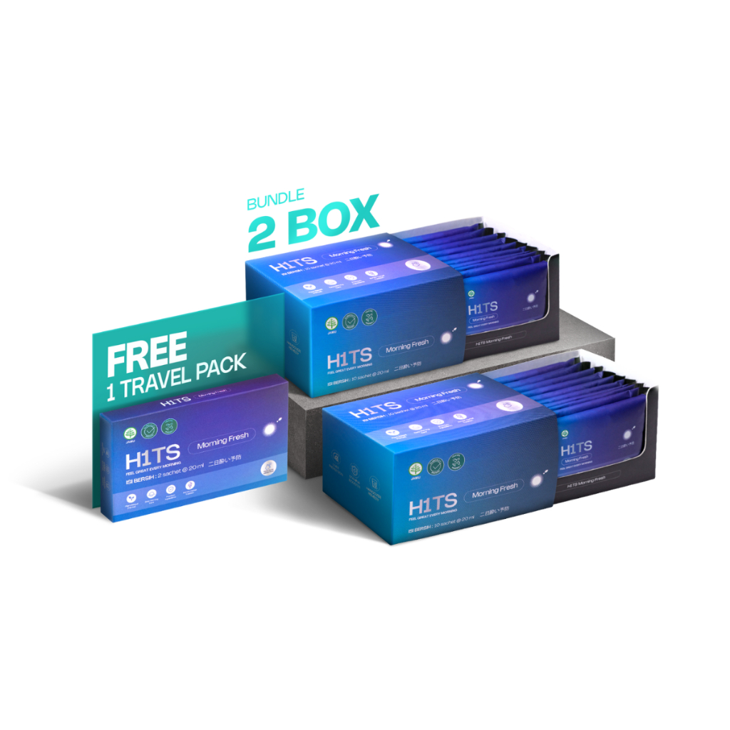 

[WEEKLY PACK] HITS Morning Fresh Jamu Anti Hangover 2 Box - 20 Sachet + FREE 1 Travel Size (2 Sachet) Minuman Anti Hangover