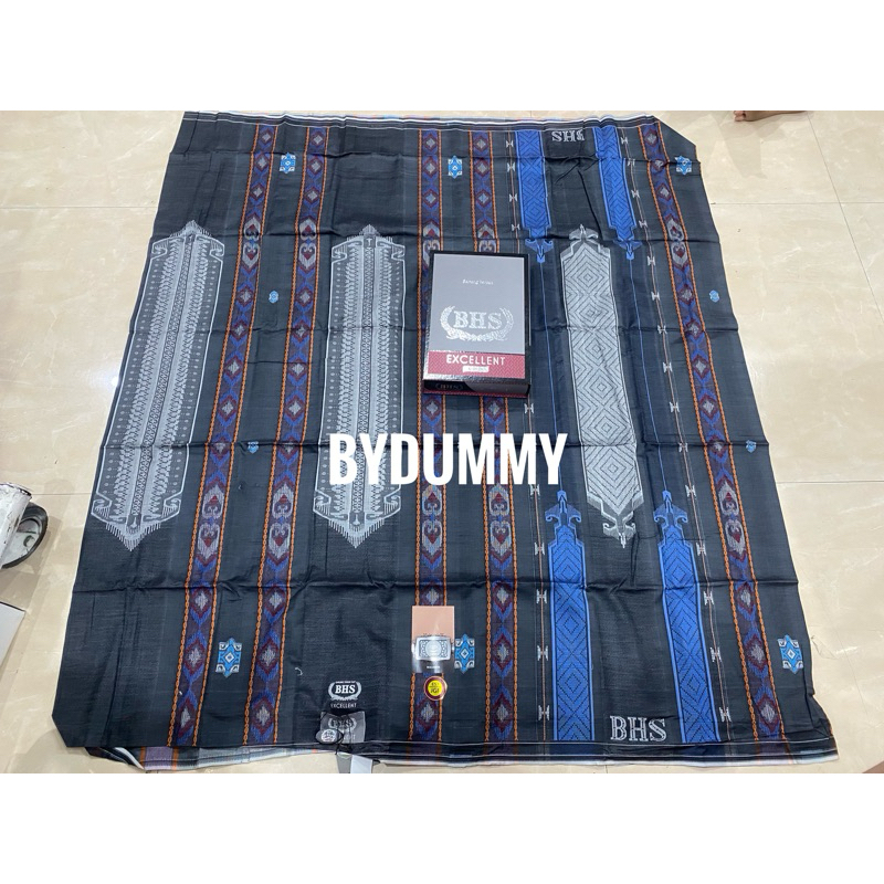 Sarung BHS Excellent Silver motif JGA Jacquard warna abu biru kombinasi timbul
