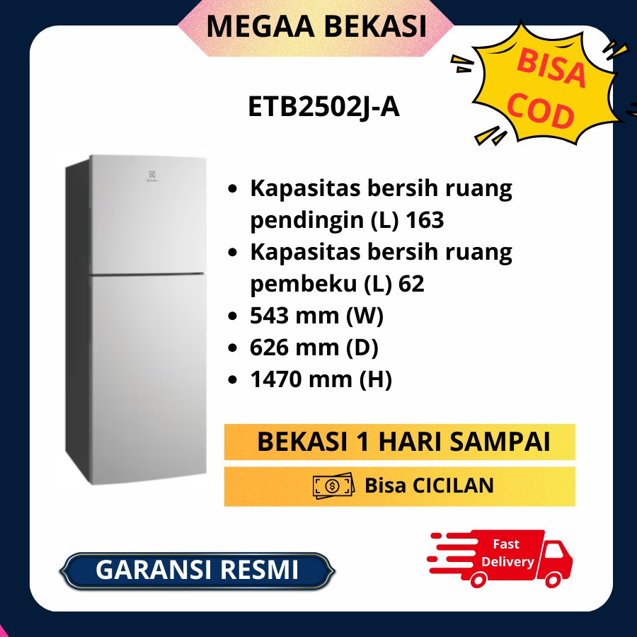 ELECTROLUX KULKAS 2 PINTU 225 L FREZEER ATAS TOP FREZEER ETB2502J-A ETB 2502 J-A 2503J-A GARANSI RES
