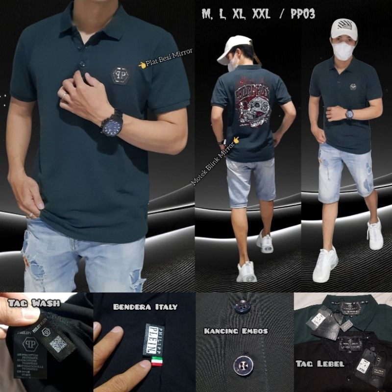 Kaos polo unisex impor kaos kerah Philipp Plein Mirror import premium bahan Lacos tshirt adem nyaman