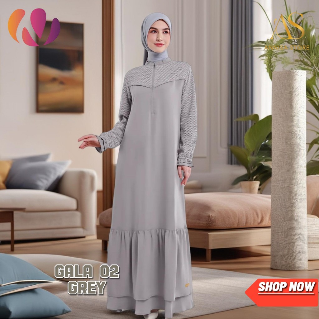 BAJU GAMIS WANITA REMAJA NIBRAS GALA 02 GREY | BAJU DRESS GAMIS PESTA KONDANGAN NIBRAS
