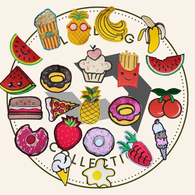 Emblem Patch Bordir Jahit Gambar Karakter Makanan lucu Aksesoris Bordir