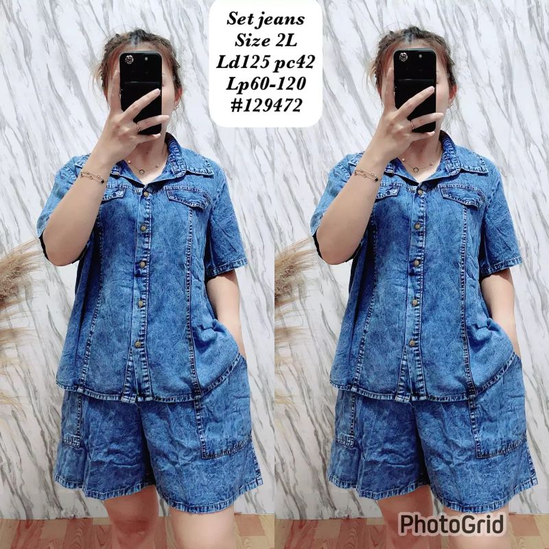 Setelan Jeans wanita celana pendek - setelan jumbo wanita 129472
