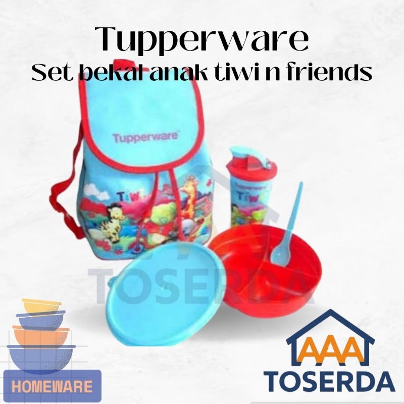 AAA Toserda | Paket Bekal Anak Tupperware Tiwi & Friends – Kotak Makan, Botol Minum, Sendok & Tas Lu