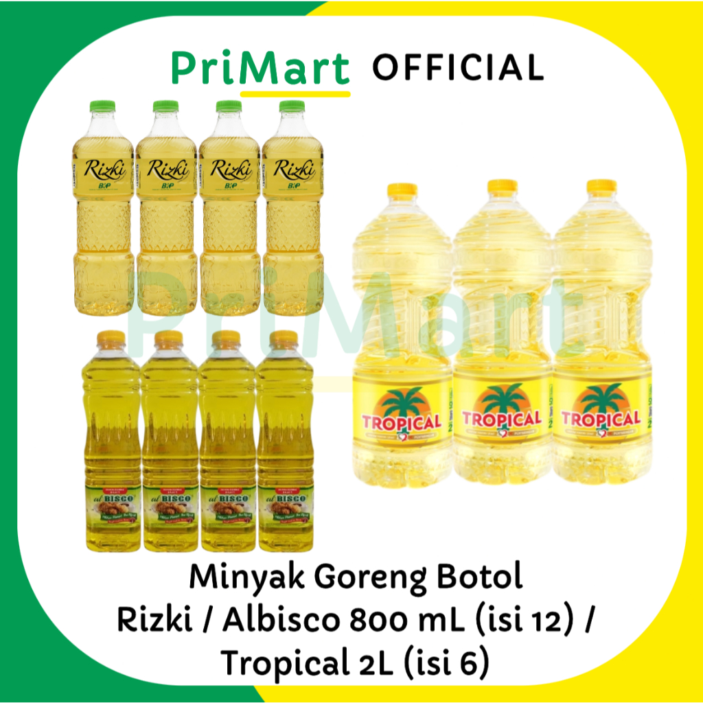 

Minyak Goreng Albisco/Rizki 800ML isi 12 & Tropical 2L isi 6 – Karton/Dus Krat