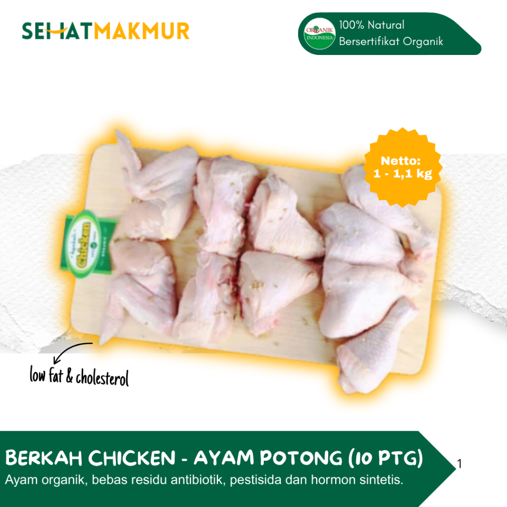 

Berkah Chicken Organik - Ayam Utuh (10 Potong) (Ayam Organik Probiotik, Bebas Antibiotik, Pestisida dan Hormon Sintetis)