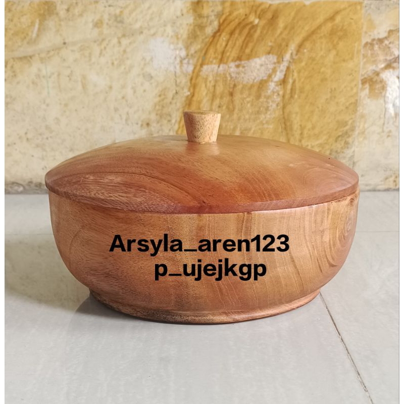 Mangkok tutup 20cm kayu mahoni
