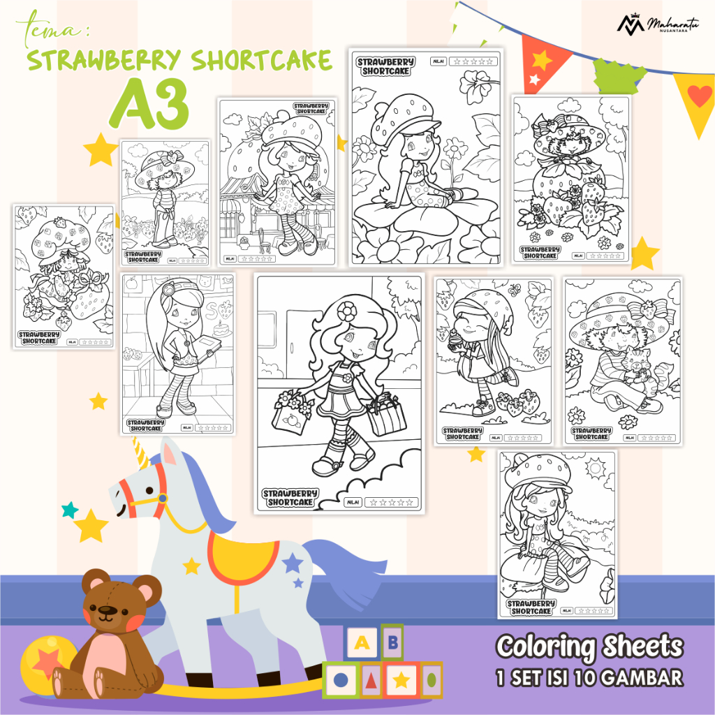 

[STRAWBERRY SHORTCAKE] GAMBAR MEWARNAI ANAK - LEMBAR MEWARNAI ANAK UKURAN A3 - COLORING SHEETS READY STOCK
