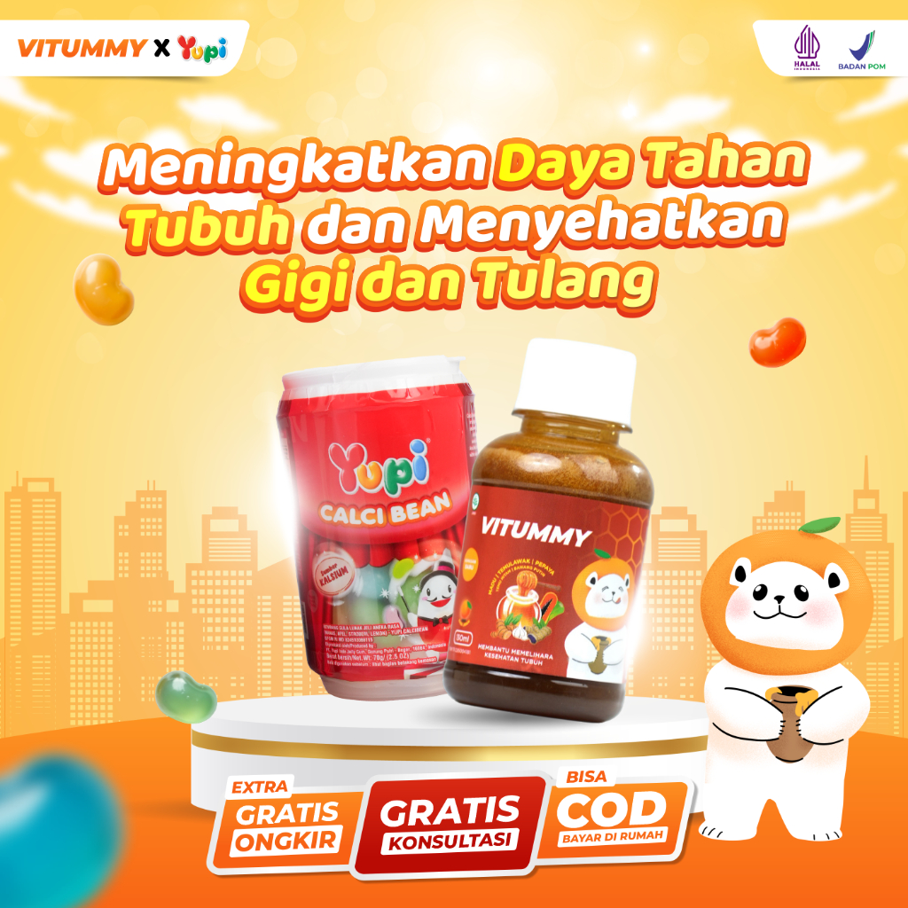 VITUMMY X YUPI SUPLEMEN KESEHATAN UNTUK MENINGKATKAN DAYA TAHAN TUBUH ANAK TINGGI KALSIUM UNTUK MENG