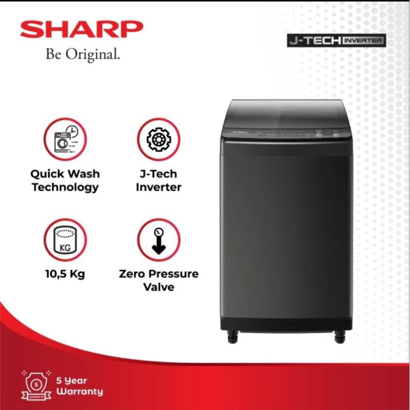 MESIN CUCI SHARP 1050XT J-TECH INVERTER 10,5KG 1 TABUNG