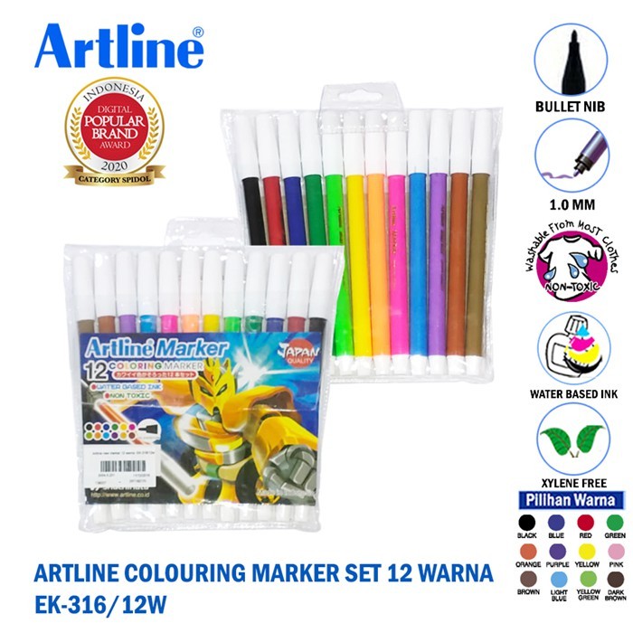 

TBMO SPIDOL ARTLINE COLORING MARKER ISI 12 / SPIDOL WARNA ARTLINE EK-316