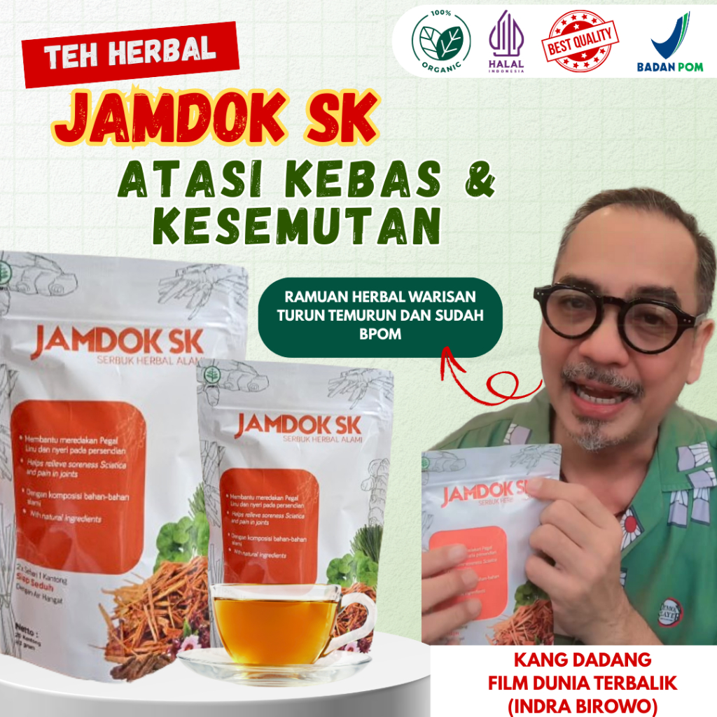 

Teh Celup Atasi Kebas & Kesemutan, Nyeri Persendian, Pegel Linu – Teh Herbal Jamdok SK – 20 Kantong