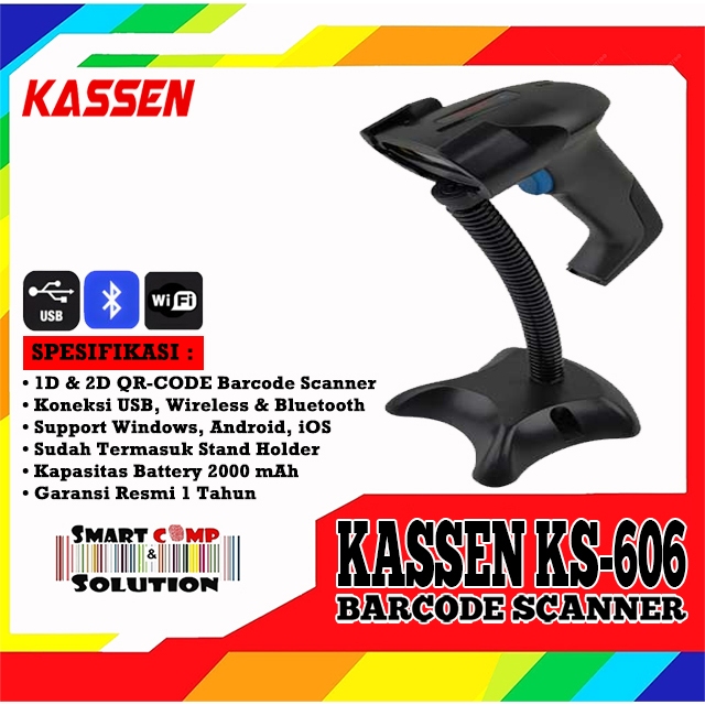Barcode Scanner Kassen KS606 / KS-606 / KS 606 - USB Bluetooth Wireless 1D 2D QRIS QR CODE Handheld